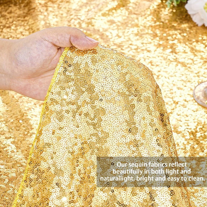 QueenDream 90x132inch Rectangle Sparkly Gold Sequin Tablecloth Wedding Glitter Tablecloth for Birthday Party Decor - Image 2